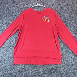 PositiviTees Red Crew Neck Pullover Sweatshirt L Hello Fall Graphic Print